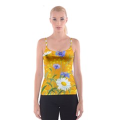 Flowers Daisy Floral Yellow Blue Spaghetti Strap Top by Simbadda