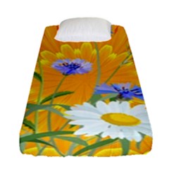 Flowers Daisy Floral Yellow Blue Fitted Sheet (single Size) by Simbadda