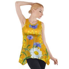 Flowers Daisy Floral Yellow Blue Side Drop Tank Tunic by Simbadda