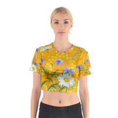 Flowers Daisy Floral Yellow Blue Cotton Crop Top by Simbadda