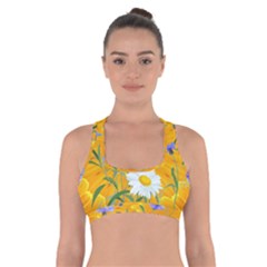 Flowers Daisy Floral Yellow Blue Cross Back Sports Bra