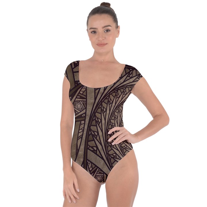 Abstract Pattern Graphics Short Sleeve Leotard 