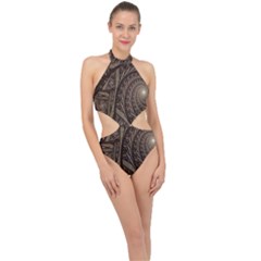 Abstract Pattern Graphics Halter Side Cut Swimsuit