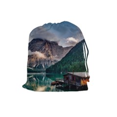 Italy Mountains Pragser Wildsee Drawstring Pouches (large)  by Simbadda