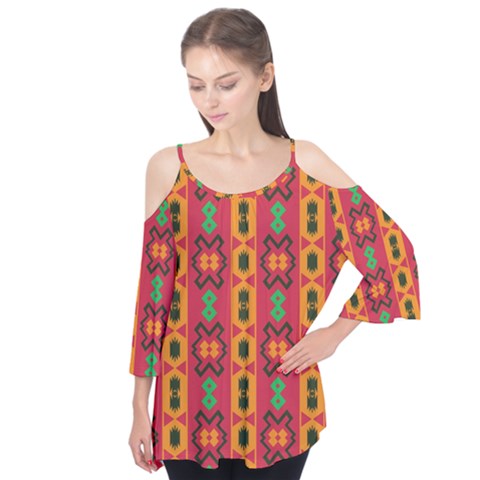 Tribal Shapes In Retro Colors                            Flutter Sleeve Tee by LalyLauraFLM