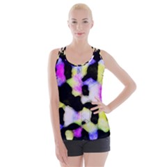 Watercolors Shapes On A Black Background                                 Criss Cross Back Tank Top