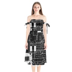 Drawing  Shoulder Tie Bardot Midi Dress