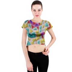 3d Shapes On A Grey Background                                   Crew Neck Crop Top by LalyLauraFLM