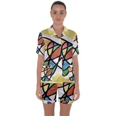 Abstract Art Colorful Satin Short Sleeve Pyjamas Set by Modern2018