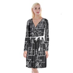 Drawing Long Sleeve Velvet Front Wrap Dress