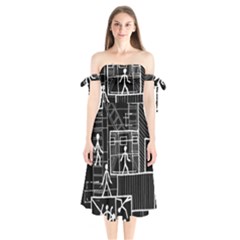 Drawing Shoulder Tie Bardot Midi Dress