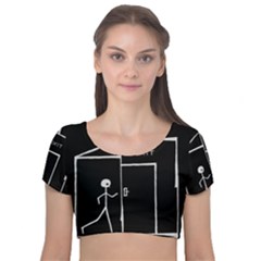 Drawing Velvet Short Sleeve Crop Top 