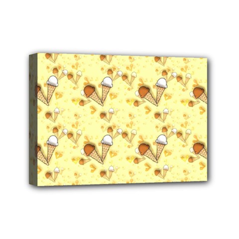 Funny Sunny Ice Cream Cone Cornet Yellow Pattern  Mini Canvas 7  X 5  by yoursparklingshop