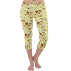 Funny Sunny Ice Cream Cone Cornet Yellow Pattern  Capri Yoga Leggings by yoursparklingshop