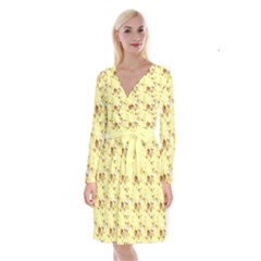 Funny Sunny Ice Cream Cone Cornet Yellow Pattern  Long Sleeve Velvet Front Wrap Dress by yoursparklingshop