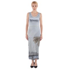 Feather Brown Gray White Natural Photography Elegant Fitted Maxi Dress