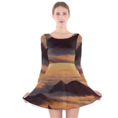 Homberg Clouds Selva Marine Long Sleeve Velvet Skater Dress