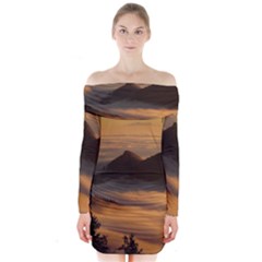 Homberg Clouds Selva Marine Long Sleeve Off Shoulder Dress