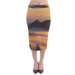 Homberg Clouds Selva Marine Velvet Midi Pencil Skirt