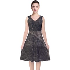 Marble Tiles Rock Stone Statues V-neck Midi Sleeveless Dress  by Simbadda