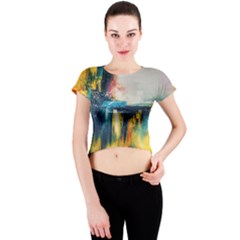 Art Painting Abstract Yangon Crew Neck Crop Top by Simbadda