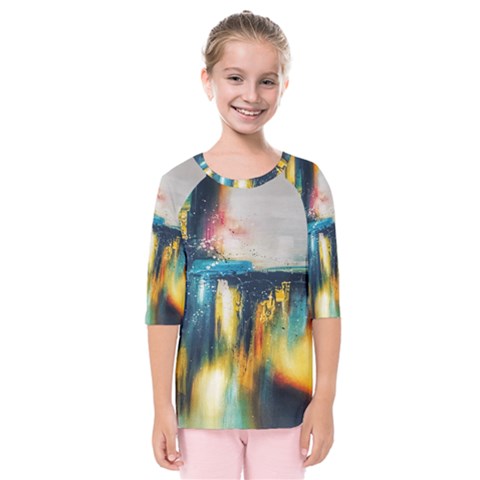 Art Painting Abstract Yangon Kids  Quarter Sleeve Raglan Tee by Simbadda