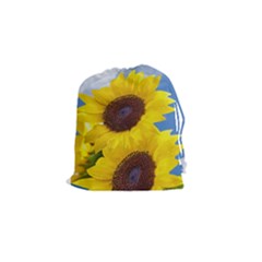 Sunflower Floral Yellow Blue Sky Flowers Photography Drawstring Pouches (small) 