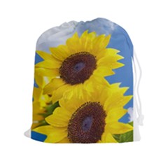 Sunflower Floral Yellow Blue Sky Flowers Photography Drawstring Pouches (xxl) by yoursparklingshop