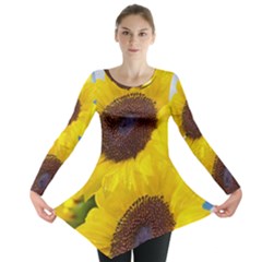 Sunflower Floral Yellow Blue Sky Flowers Photography Long Sleeve Tunic  by yoursparklingshop