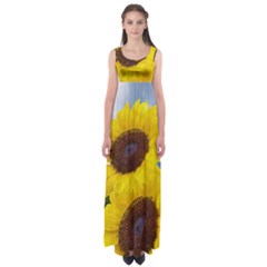 Sunflower Floral Yellow Blue Sky Flowers Photography Empire Waist Maxi Dress by yoursparklingshop