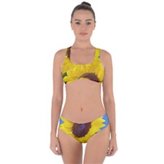 Sunflower Floral Yellow Blue Sky Flowers Photography Criss Cross Bikini Set by yoursparklingshop