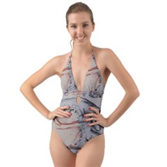 Hand Finger Drawing Fingernails Halter Cut-out One Piece Swimsuit by Simbadda