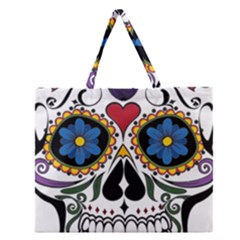 Cranium Sugar Skull Zipper Large Tote Bag by StarvingArtisan