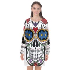 Cranium Sugar Skull Long Sleeve Chiffon Shift Dress  by StarvingArtisan