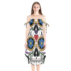 Cranium Sugar Skull Shoulder Tie Bardot Midi Dress by StarvingArtisan