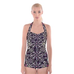 Dark Tropical Pattern Boyleg Halter Swimsuit  by dflcprints