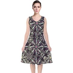 Dark Tropical Pattern V-neck Midi Sleeveless Dress  by dflcprints