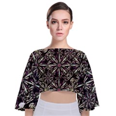 Dark Tropical Pattern Tie Back Butterfly Sleeve Chiffon Top by dflcprints