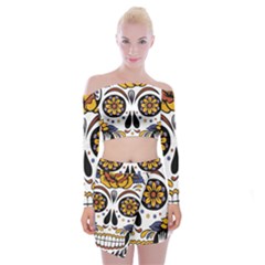 Sugar Skull Off Shoulder Top With Mini Skirt Set by StarvingArtisan