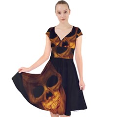 Laughing Skull Cap Sleeve Front Wrap Midi Dress by StarvingArtisan