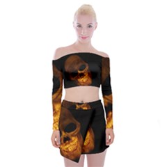Laughing Skull Off Shoulder Top With Mini Skirt Set by StarvingArtisan