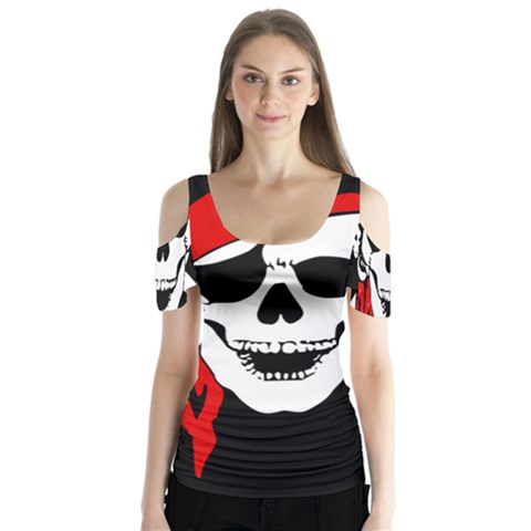 Pirate Skull Butterfly Sleeve Cutout Tee  by StarvingArtisan