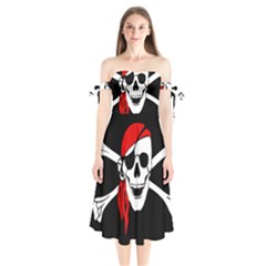 Pirate Skull Shoulder Tie Bardot Midi Dress by StarvingArtisan