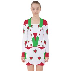 Flag of Burundi V-neck Bodycon Long Sleeve Dress