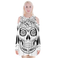 Sugar Skull Velvet Long Sleeve Shoulder Cutout Dress