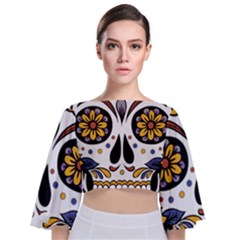 Sugar Skull Tie Back Butterfly Sleeve Chiffon Top by StarvingArtisan