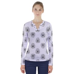 Angry Theater Mask Pattern V-neck Long Sleeve Top by dflcprints