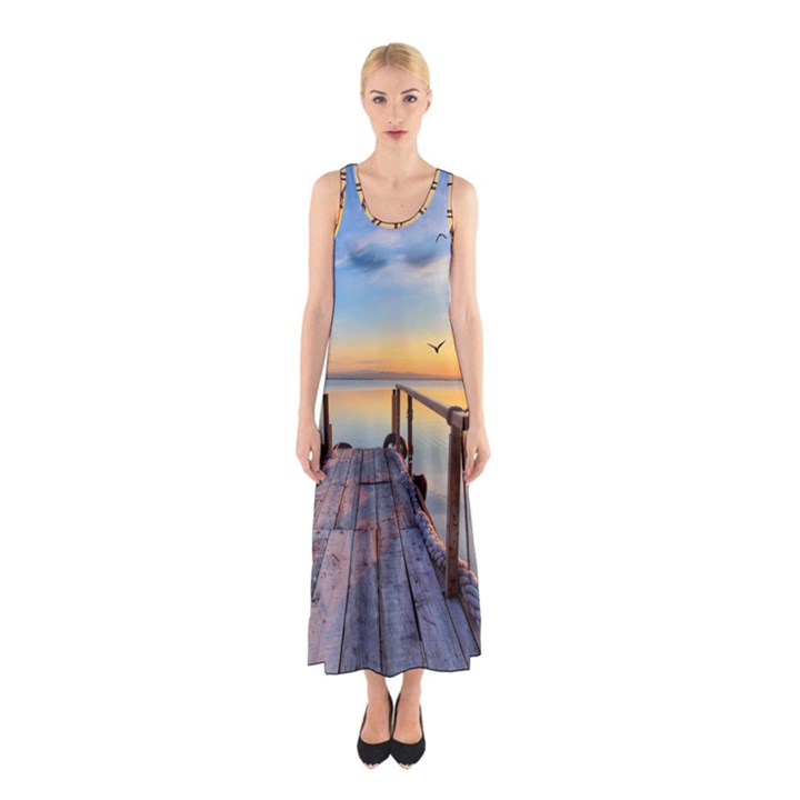 Sunset Lake Beautiful Nature Sleeveless Maxi Dress