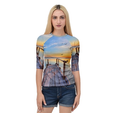 Sunset Lake Beautiful Nature Quarter Sleeve Raglan Tee by Modern2018