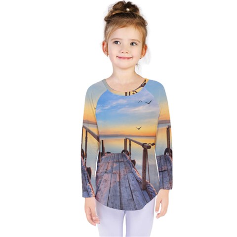 Sunset Lake Beautiful Nature Kids  Long Sleeve Tee by Modern2018